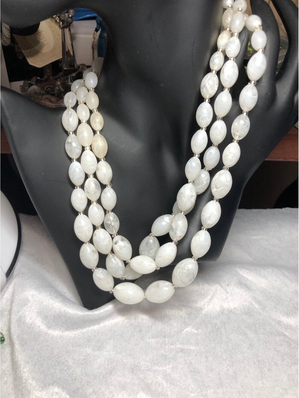 Vintage Western Germany White Moonglow Bead Necklace